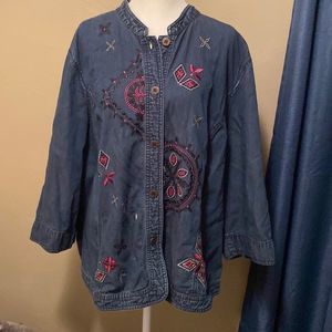 City Blues by Koret Embroidered Lightweight  VTG Jean Jacket Size 24W Plus Size
